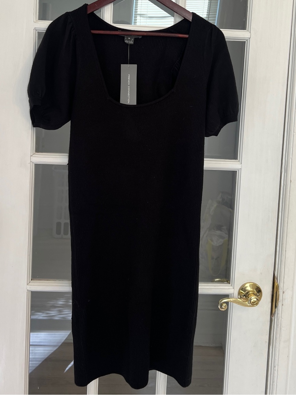 FRENCH CONNECTION Women's Black Square Neck Babysoft Puff Sleeve Dress Size M